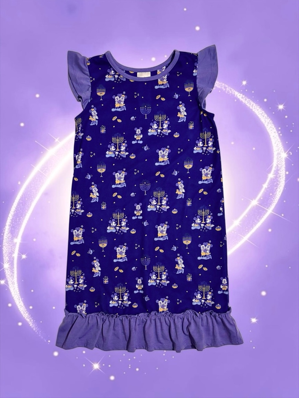 Disney Store Hanukkah Minnie & Mickey Nightgown Blue Lavender Girls 7/8